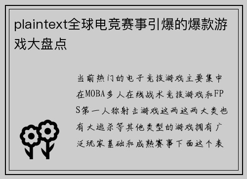 plaintext全球电竞赛事引爆的爆款游戏大盘点